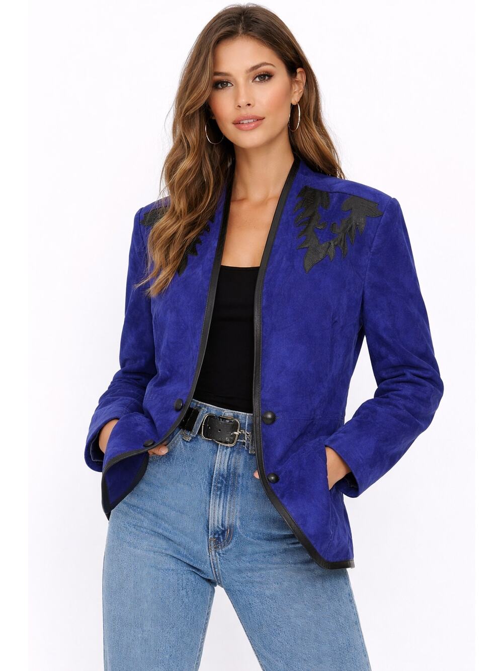1980s Alamos Blue Suede Leather Western Jacket size medium